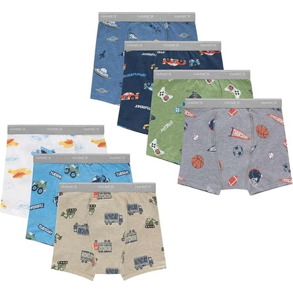 New 7 Pack Hanes Toddler Boys 2T-3T Week Day Training Boxer Briefs Underwear